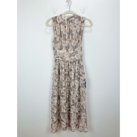 Lulus Happily Sweet Beige Floral Mock Neck Backless Midi Dress Cocktail S NWT - Picture 5 of 14